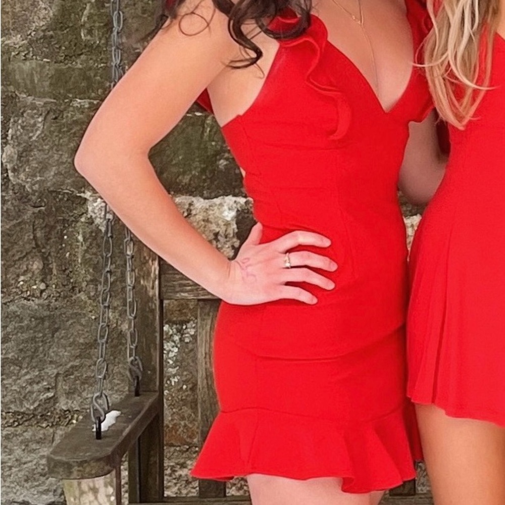 Selfie Leslie Red Dress with Ruffles, Worn 2x size Medium